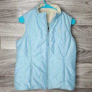 Ariat Reversible Puffer Vest Women’s Sz S Baby Blue Cream Western Cowgirl Chore
